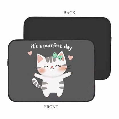 Laptop Sleeve Bag 15.4 15.6 Inch,Cute Cat It's A Purrfect Day Grey Protective Polyester Computer Cases Laptop Cover Briefcase Bag Tablet Travel Cover - color: LPS-026