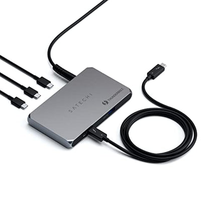 Satechi Thunderbolt 4 Slim Hub 5-in-1, USB C 60W Charging, Single 8K or Dual 4K Display, 4 Thunderbolt 4 Ports, USB 3.2 Gen2, Compatible with USB4/Thunderbolt 4 Macs and Windows - style: Thunderbolt 4 Slim Hub - 60W