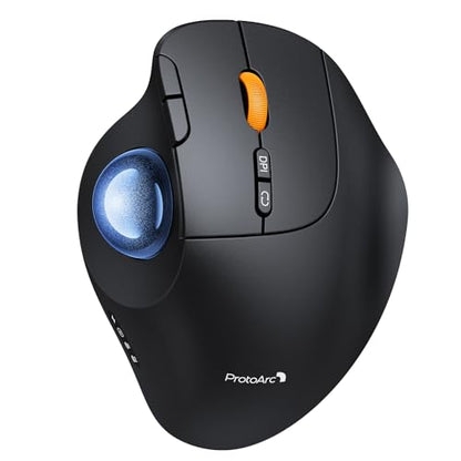 ProtoArc EM02 Wireless Trackball Mouse, Ergonomic Thumb Ball Control, Blue | 0/15° Adjustable Angle for Different Wrist Positions, Connect 3 Devices Via Bluetooth/2.4G USB-A, Rechargeable Battery - color: Blue