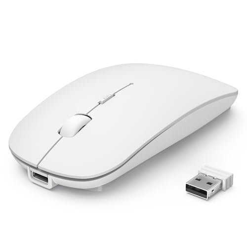 TECKNET Bluetooth Wireless Mouse, Rechargeable Silent Portable Computer Mouse, 6 Adjustable DPI, Dual Mode (Bluetooth 5.2/3.0 and 2.4G USB Receiver) for Laptop, iPad, MacBook, PC, Desktop, Android - color: white