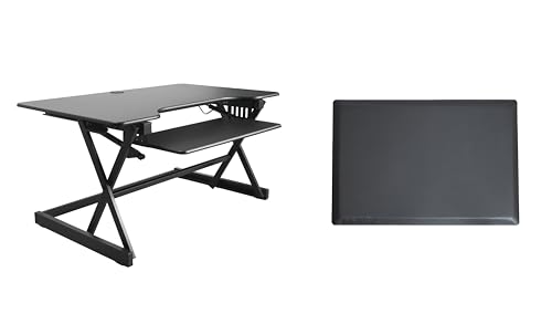 Rocelco 40" Height Adjustable Standing Desk Converter with AC Outlet USB Charger and Anti-Fatigue Floor Mat - Sit Stand Up Tabletop Riser - Sliding Keyboard Tray - Black (R DADRB-40-ACUSB-MAFM) - color: Black Acusb, size: 40", style: Riser+Floor Mat
