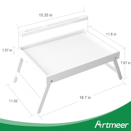 Artmeer Bamboo Bed Trays, Folding Legs, Phone/Tablet Slots, 2-Pack, White - color: White, size: Medium (Pack of 2)