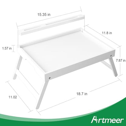 Artmeer Bamboo Bed Trays, Folding Legs, Phone/Tablet Slots, 2-Pack, White - color: White, size: Medium (Pack of 2)