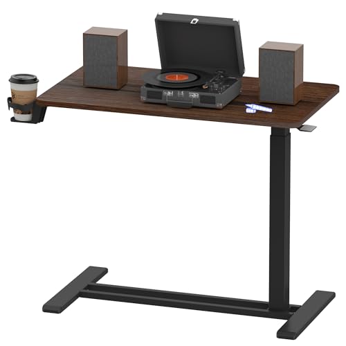 FLEXISPOT Medical Adjustable Overbed Bedside Table with Wheels Pneumatic Mobile Standing Desk Laptop Desk Rolling Computer Cart Movable Table Hospital Home Use(31.5" W x 17.7" D, Mahogany Large) - color: Mahogany, size: Large
