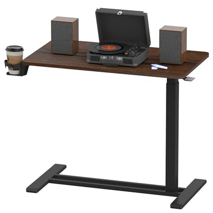 FLEXISPOT H7 32" Pneumatic Height-Adjustable Overbed Table with Wheels | C-shaped bedside table,Medical End Table,Rolling Cart TV Tray,Laptop desk for Hospital Home use,31.5"W x 17.7"D,Mahogany - color: Mahogany, size: Large