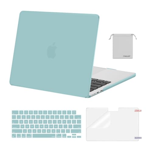 MOSISO Compatible with MacBook Air 13 inch Case M5 2026 M4 M3 M2 2025-2022 | A3449 A3240 A3113 A2681, Hard Shell&Keyboard Cover&Screen Film&Pouch for MacBook Air 13.6 inch Case, Aquamarine - color: Aquamarine