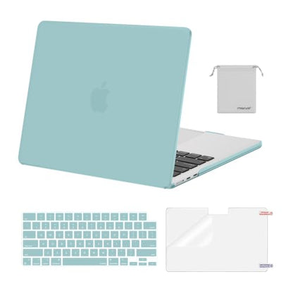 MOSISO Compatible with MacBook Air 13 inch Case M5 2026 M4 M3 M2 2025-2022 | A3449 A3240 A3113 A2681, Hard Shell&Keyboard Cover&Screen Film&Pouch for MacBook Air 13.6 inch Case, Aquamarine - color: Aquamarine
