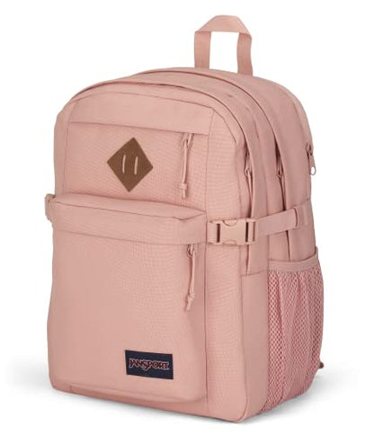 JanSport Main Campus FX Backpack - Travel or Work Bag w 15-Inch Laptop Pack with Leather Trim, Misty Rose - color: Misty Rose