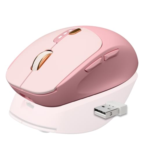 SEUNKWANG Dual-Mode Wireless Mouse with Visible Battery Indicator, Silent Rechargeable Bluetooth & 2.4G Computer Mouse, 1600 DPI, One-Click Privacy Key, Portable Mice for Laptop/PC/Mac - Rose Pink - color: Rose Pink