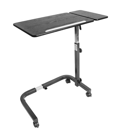 KMINA Overbed Table with Wheels, Hospital Bed Table, Tilting, Adjustable Height, Wood and Steel, C Shaped Side for Home Use Swivel, Black - color: Black