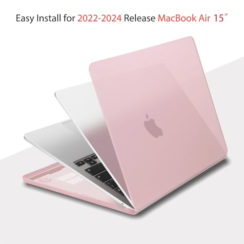 Teryeefi Case for MacBook Air 15 inch M5 M4 M3 M2 Chip (2026 2025 2024 2023 Release) A3448 A3241 A3114 A2941 l, Sparkly Laptop Hard Shell with Keyboard Cover+ Adapter+Screen Protector, Chalk Pink - color: Hot Pink