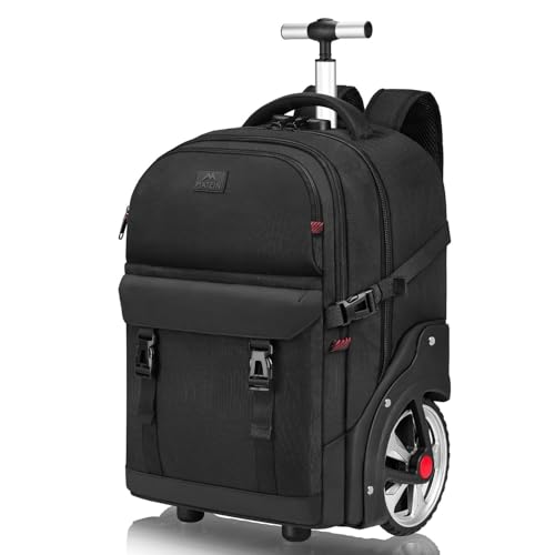 MATEIN Rolling Backpack for Men, Large Travel Backpack with Wheels, Black | 7.1 inch Big Wheels, Water Resistant, Anti Theft, Combination Lock, for 17" Laptops, Gift for Adult Commute Business College - color: Black