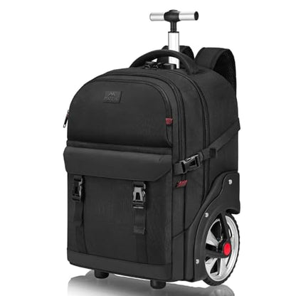 MATEIN Rolling Backpack for Men, Large Travel Backpack with Wheels, Black | 7.1 inch Big Wheels, Water Resistant, Anti Theft, Combination Lock, for 17" Laptops, Gift for Adult Commute Business College - color: Black