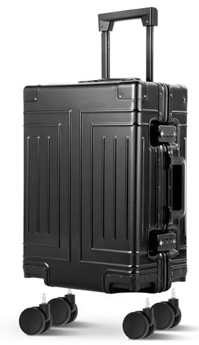 All Aluminum Carry On Luggage，Cut from Whole Aluminum Sheet，22x14x9 Airline Approved ，（3rd Generation，Premium Metal zipperless suitcase ） (black, 20inch) - color: black, size: 20 inch