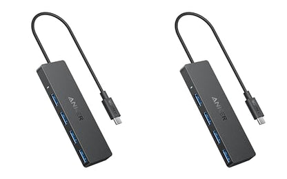Anker 4-Port USB 3.0 Hub with 5Gbps Data Transfer, Ultra-Slim Data USB C Hub [Charging Not Supported], for MacBook, iMac, Surface, Mobile HDD, and More (USB-C, 0.7 ft) (Pack of 2) - size: 0.7 ft (Pack of 2), style: USB-C