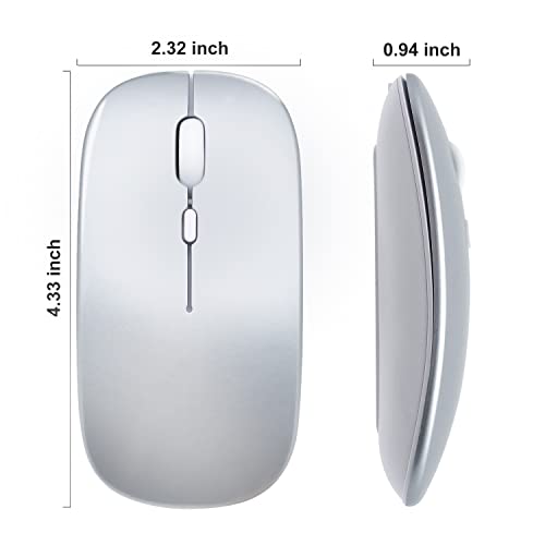 Wireless Bluetooth Mouse for iPad/MacBook Pro/Air/Laptop/pc Rechargeable Silent Mouse Portable Slim for Surface Pro/Lenovo/Samsung Tablet (Bright Silver) - color: Bright Silver