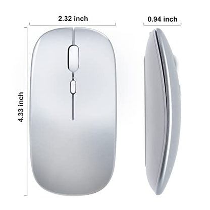 Wireless Bluetooth Mouse for iPad/MacBook Pro/Air/Laptop/pc Rechargeable Silent Mouse Portable Slim for Surface Pro/Lenovo/Samsung Tablet (Bright Silver) - color: Bright Silver