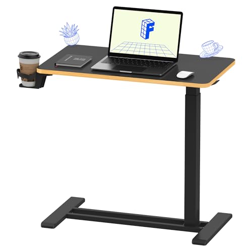 FLEXISPOT H7 28" Pneumatic Height-Adjustable Overbed Table with Wheels | C-shaped bedside table TV Tray,Medical End Side Table,Laptop desk for Hospital Home office use,27.6"W x 15.7"D,Black Maple - color: Black Maple, size: Small