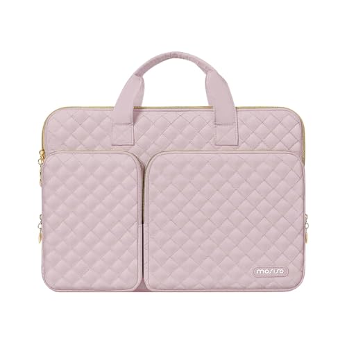 MOSISO 360 Protective Laptop Case 13.3 inch, 13-13.3 inch Laptop Sleeve | Compatible with MacBook Air/Pro 13/Pro 14,HP Dell ASUS Lenovo, Square Quilted Bag with 2 Pockets&Handle&Belt, Pink - color: Pink, size: 13.3 inch