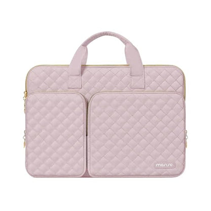 MOSISO 360 Protective Laptop Case 13.3 inch, 13-13.3 inch Laptop Sleeve | Compatible with MacBook Air/Pro 13/Pro 14,HP Dell ASUS Lenovo, Square Quilted Bag with 2 Pockets&Handle&Belt, Pink - color: Pink, size: 13.3 inch