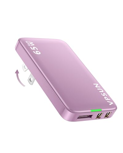 65W GaN USB C Wall Charger Block,3 Port Ultra Thin Flat USB-C Charging Plug,Foldable USB Power Adapter for MacBook,iPhone 15/16,Samsung (Pink) - color: Pink
