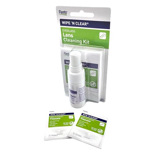 Wipe'N Clear Lens Cleaning Kit by Flents, Spray with 50 Tissues, (2 Packs of 25 Tissues) | Helps Remove Smudges, Dust & Residue For Clear Vision, Convenient Design Ideal For Home, Office Or Travel Use, Easy To Store - size: 50 Wipes