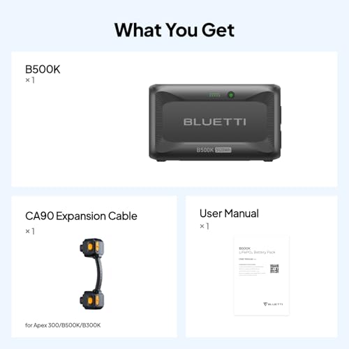 BLUETTI B500K Expansion Battery for Apex 300 Portable Power Station, 5120Wh | LiFePO4 Battery Pack, Solar Generator Add-on Module for Home Backup, Emergency, Off-Grid (Expansion Cable CA90 Included) - style: ‎BLUETTI B500K for Apex 300