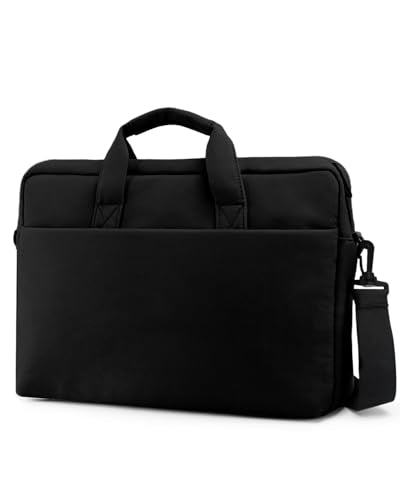 Laptop Messenger Bag with Zippers, Padded Protection, Adjustable Shoulder Strap - color: Black