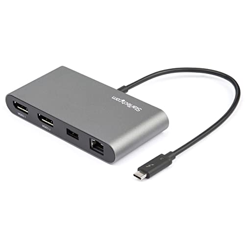 StarTech Driverless Thunderbolt 3 Dual 4K 60Hz DisplayPort Mini Dock, GbE | Plug-and-play for Windows and Mac, Gigabit Ethernet, 1x USB-A USB 5Gbps, Enterprise-tested - style: 2x DisplyPort + USB & Ethernet