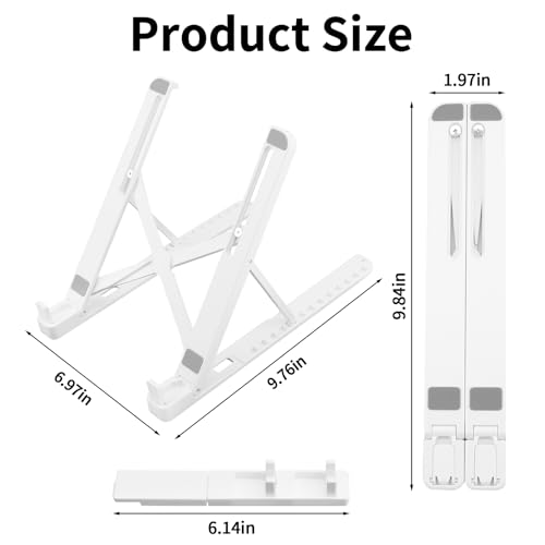 Laptop Stand for Desk,Adjustable ABS & Silicone Foldable Riser with Ventilated Cooling-Holder for 10-15.6" Notebooks,Tablets and Computers,White - color: White