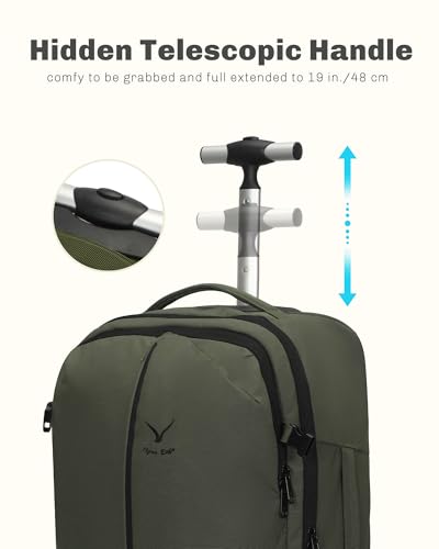 2 in 1 Travel Backpack Set Rolling Backpack with Wheels Carry on Luggage 43L with Personal Item Bag for Men Women 17 inches Laptop Backpack Dark Green - color: Dark Green