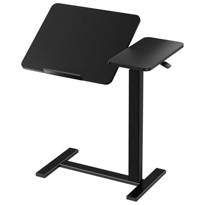 DUMOS Adjustable Bedside Overbed Table with Wheels, Black | Laptop Standing Desk with Tilting Top Height, Mobile Rolling Computer Cart for Hospital Home Bedroom Use - color: Black, size: 27.4" x 15.7" x 43.3"