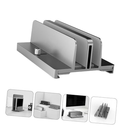 Toddmomy Aluminum Alloy Adjustable Laptop Vertical Stand with Dual Slots Gray Notebook Mount Base for Desk Tablet Vertical Holder Compatible with MacBook
