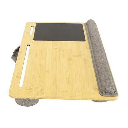 SUNGOOYUE Laptop Desk, Portable Bamboo Lap Desk with Built in Mouse Pad and Wrist Rest for 15 to 18.5 Inch Laptops, Ergonomic Design with Storage Pockets