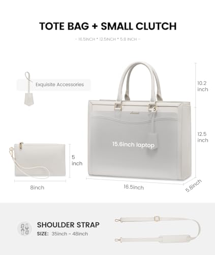 LOVEVOOK Laptop Tote Bag for Women, Leather Office Work Bag Briefcase fit for 15.6 inch Laptop, Large Teacher Computer Bag Handbag,2pcs Set Leather/Beige | PU Leather Business Briefcase Teacher Travel College Bag Handbag fit for 15.6 inch Laptop, Office P