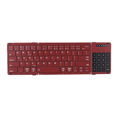 Foldable Keyboard with Touchpad, PU Leather Cover Bluetooth, Rechargeable 3 Fold Wireless Keyboard with Number Pad for Travel Tablet Laptop Users (Wine Red) - color: Wine Red