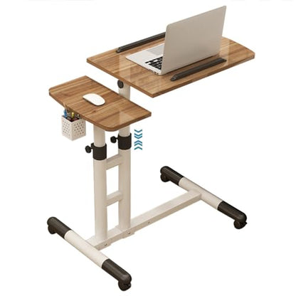 Mobile Laptop Desk with Pen Holder, Bedroom Bedside Lifting Standing Desk, Portable Mobile Study Table with Casters, Foldable Storage Side Table(Brown) - color: Brown