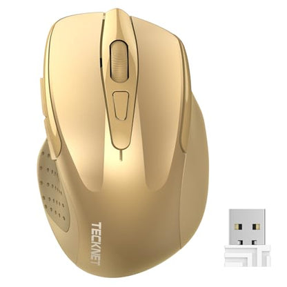 TECKNET Wireless Mouse, 2.4G Ergonomic Computer Mouse, 2600 DPI, Gold | Ergonomic Design with Side Grips, Adjustable DPI, 2-Year Battery, Compact Size, USB-A Plug & Play, Wide OS Compatibility - color: Gold