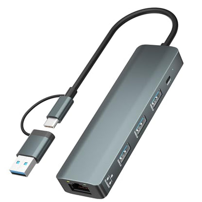 USB C to Ethernet Adapter, 5Gbps Data Port Hub Network with 3*USB3.0, USB3.0 Hub with RJ45 10/100/1000 Gigabit Ethernet Adapter Support Windows 10,8.1,Mac OS, Surface Pro,Linux,Chromebook and More