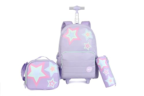 Purple Kids Rolling Backpacks for Girls 8-12 (STARS PURPLE) - color: Starts Purple