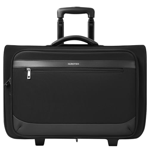 AUROTIER Rolling Garment Bags for Travel, Built-in Hanging Feature, Wheeled Business Suitcase with 17 Inch Laptop Compartment, Lockable Carry on Luggage for Men and Women with Wheels, Black Black