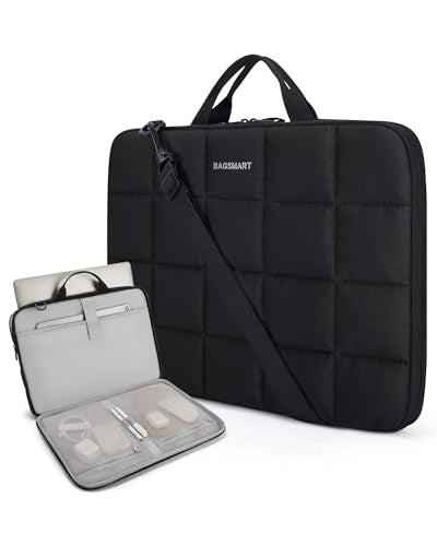 BAGSMART Laptop Case with Handle, Puffy Laptop Sleeve Bag for Women | MacBook Case with Shoulder Strap for Dell, HP, Lenovo, MacBook Air/Pro, 15-15.6 inch Black - color: Black-Shoulder Strap, size: 15-16 inch