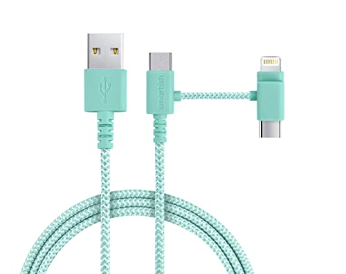 Smartish USB-C/Lightning Cable 17/16/16e/15/14 - Crown Joule - 6Foot Universal Fast Fabric Wrapped Charging Cable w/Micro-USB - MFi Certified 13/12/SE/iPad/AirPods/Android - Green - color: Teal Me More, size: USB to USB-C/Lightning/Micro