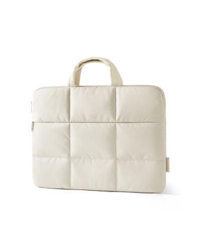BAGSMART Laptop Sleeve 13.3-14 Inch Puffer Quilted Slim Computer Bag Protective Case Cover for Work Business Trip College - color: Light Beige, size: 13.3-14 Inch