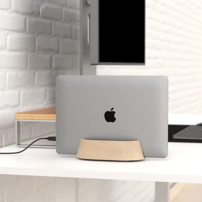 HumanCentric Vertical Laptop Stand in Maple Wood, Adjustable | Upright Adjustable Holder & Dock, Laptop Vertical Stand Fits MacBook Pro and Other Laptops .5" to 1.5", Clamshell Compatible - color: Maple Wood
