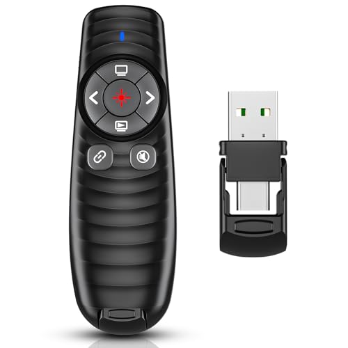 2-in-1 USB Type-C Presentation Clicker Wireless Presenter Remote Clicker | Powerpoint Clicker Slide Advancer, Clicker for Powerpoint Presentations with Volume Control, Presentation Clicker for Mac