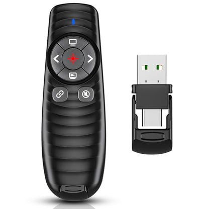 2-in-1 USB Type-C Presentation Clicker Wireless Presenter Remote Clicker | Powerpoint Clicker Slide Advancer, Clicker for Powerpoint Presentations with Volume Control, Presentation Clicker for Mac