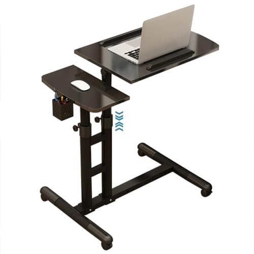 Mobile Laptop Desk with Pen Holder, Bedroom Bedside Lifting Standing Desk, Portable Mobile Study Table with Casters, Foldable Storage Side Table(Black) - color: Black