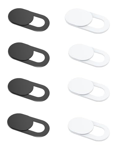Toojcc Laptop Camera Cover Slide, [8 Pack] Ultra-Thin Webcam Cover Compatible with Camera for MacBook,Laptop,PC,Computer,iMac,iPad etc. 0.022in Thick Web Blocker Protect Your Privacy and Security - color: 4 Pack Black 4 Pack White