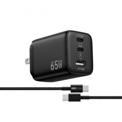 65W USB C Charger Block, 3-Port GaN III Fast Charger, Foldable Wall Charger with 6FT 240W Braided Cable Compatible iPhone 17Pro/16, Mac Book NEO/Air/Pro, ipad Air/Pro, Galaxy S25Ultra/24, Pixel9/8.